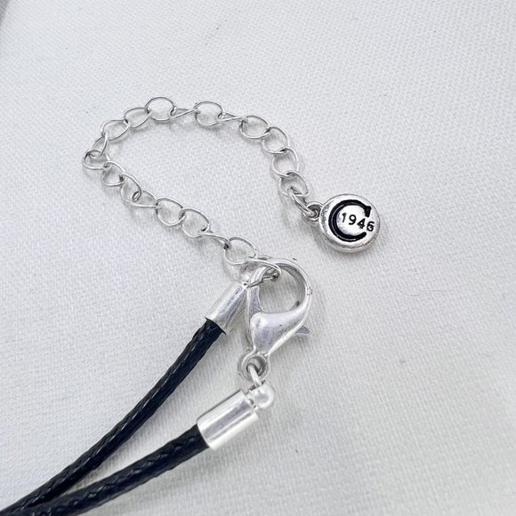 C 1946 - Silver Tone Romans 8:28 Medallion 28” Black Cord Necklace - Picture 7 of 10